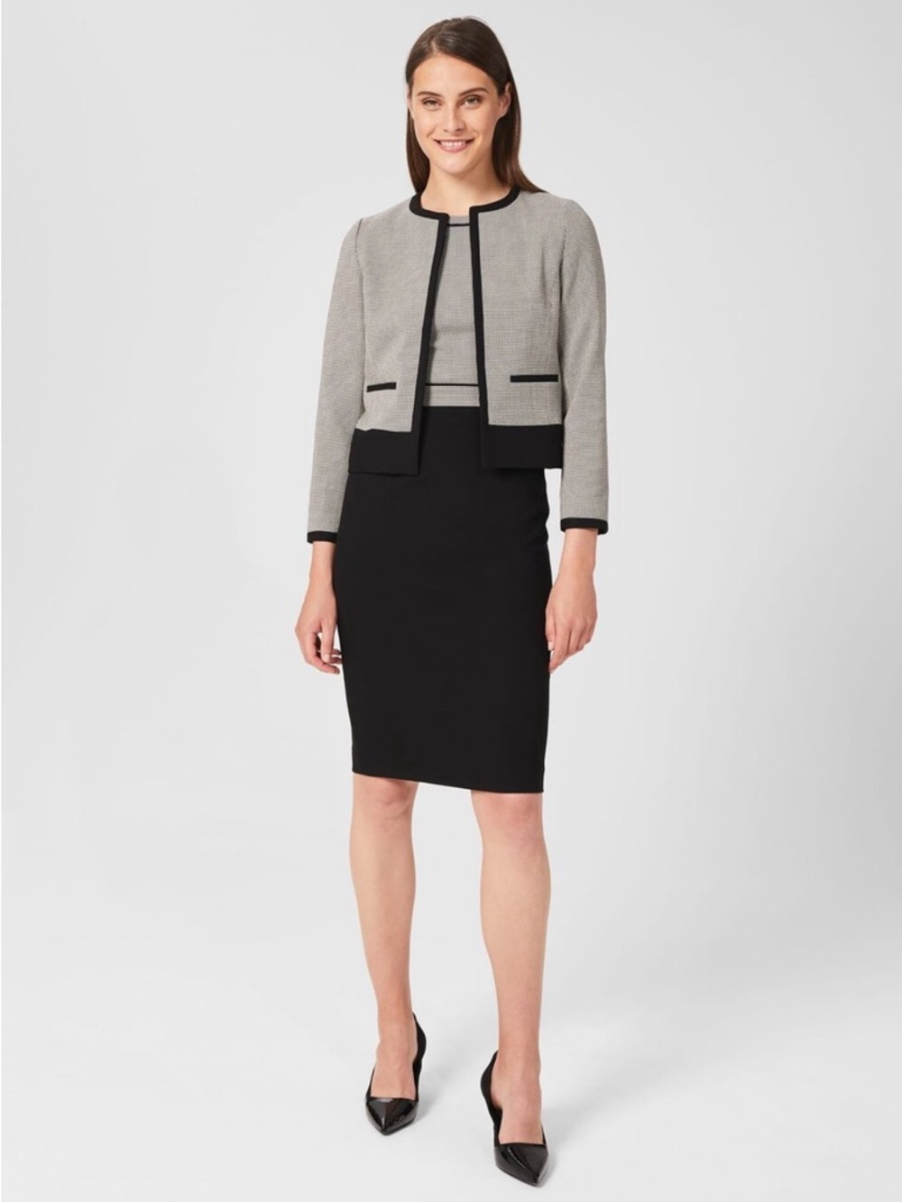 Hobbs London Sienna printed houndstooth dress and jacket two piece set